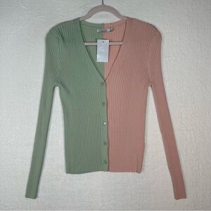 NWT LUSH Ivy and Leo Knit Ribbed Cardigan Sweater Colorblock Y2K Style Slim Fit